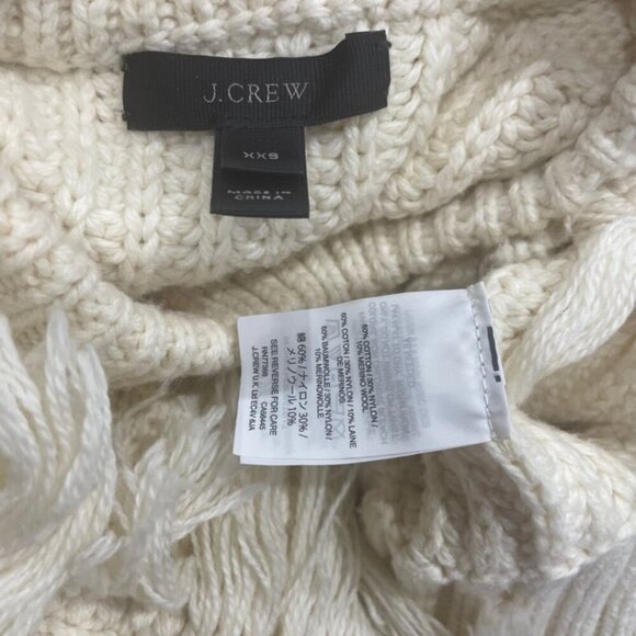 J.CREW SWEATER FISHERMEN CABLE KNIT FRINGE CHUNKY TAN SZ XS OVERSIZED AESTHETIC - Picture 7 of 14